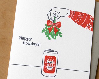 Mistletoe and Beer - Holiday Letterpress Card