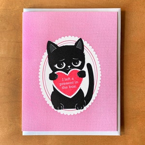 Left Present in the Box Kitten - Letterpress Card