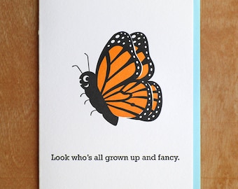 Grown-Up and Fancy Butterfly - Letterpress Card