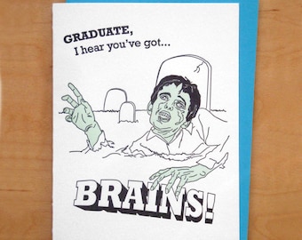 Brains - Zombie - Letterpress Graduation Card