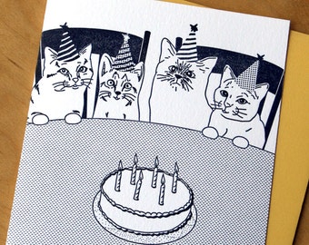 Cat Birthday Party - Letterpress Card