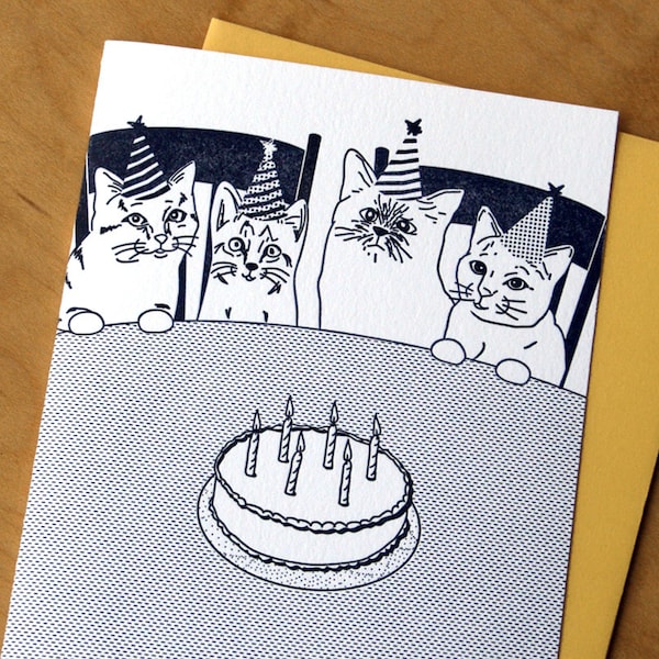 Cat Birthday Party - Letterpress Card