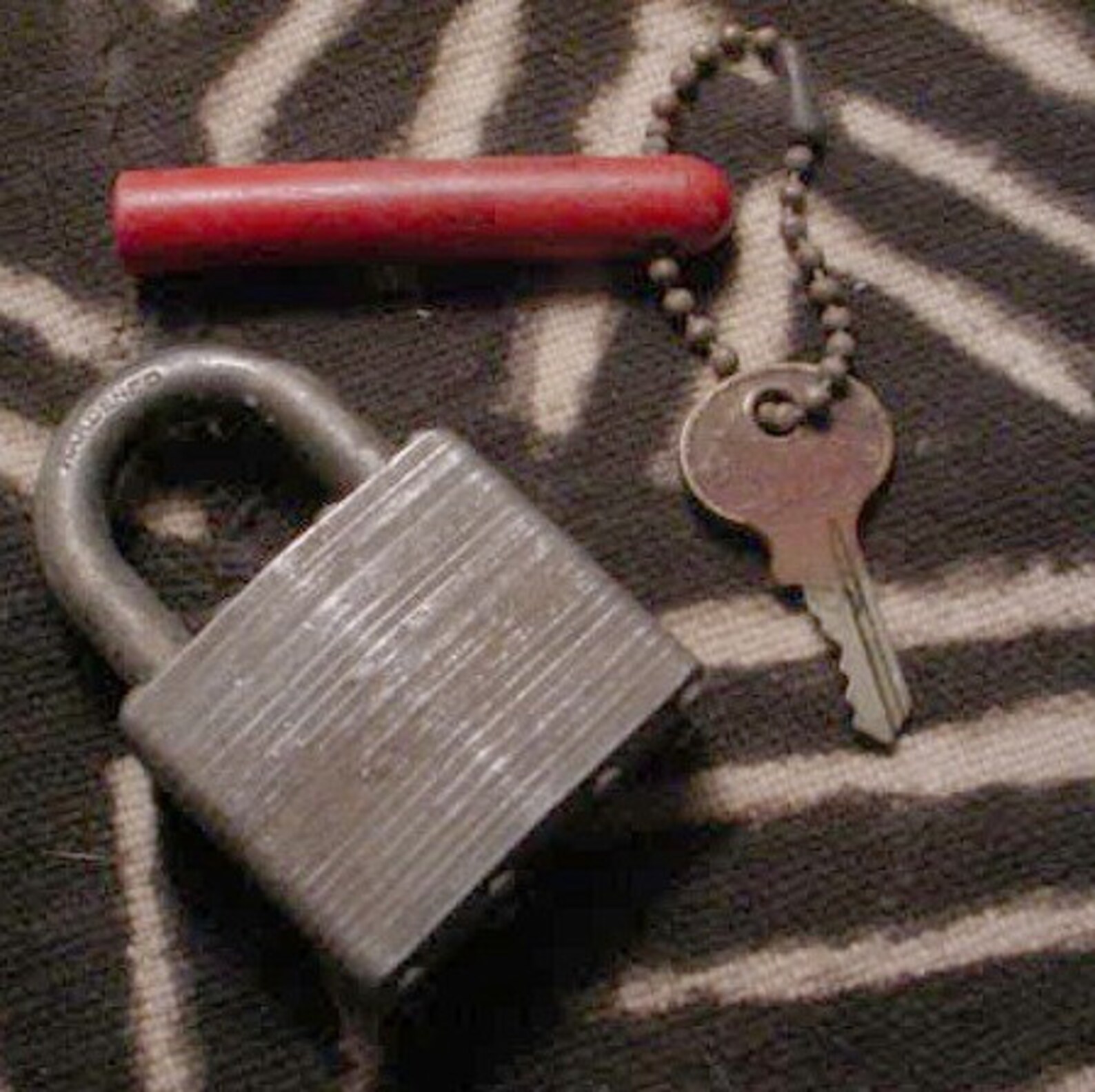 Old Master Lock with Embossed Lion Key and Red Wood Fob Etsy