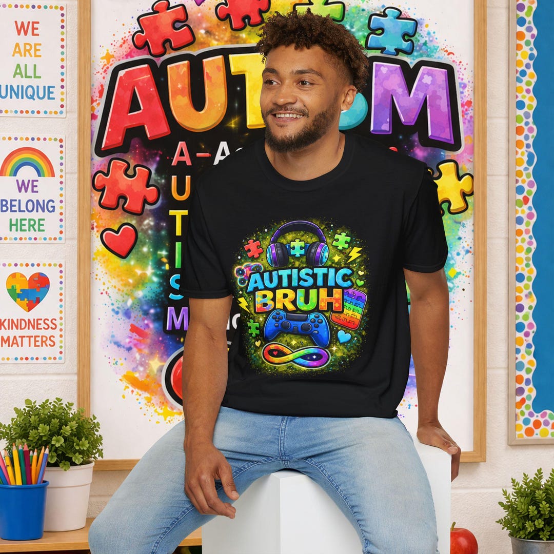 Autistic Bruh T-shirt | Rainbow Puzzle Controller Autism Awareness ...