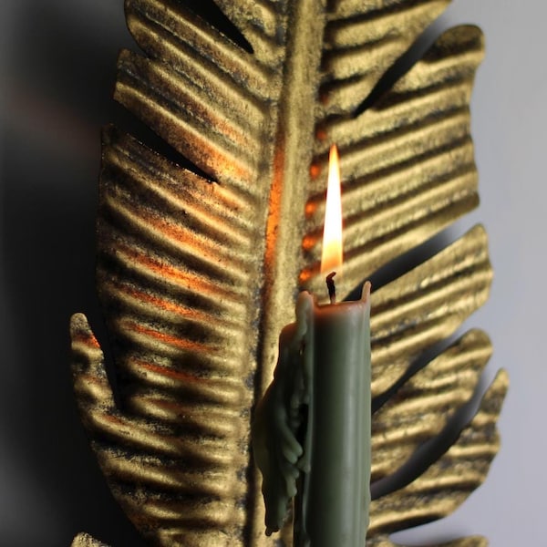 Golden Feather Wall Sconce: Rustic Vintage Candle Holder