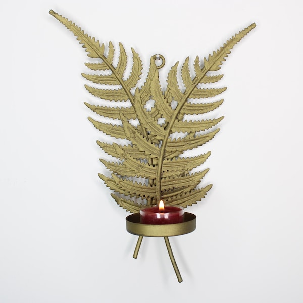 Vintage Gold Fern Leaf Candle Sconce | Decorative Metal Candle Holder For Walls