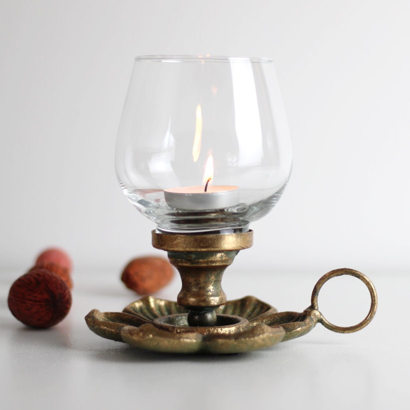Vintage Style Chamberstick: Floral Candle Holder With Glass