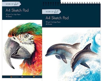 Work of Art Artist Sketch Pad A4 Cartridge Paper 90gsm 40 Sheets Spiral Perforated Book