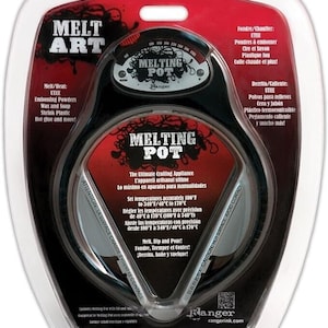 May include: A black and silver Melting Pot crafting appliance with a red background and the text "Melting Pot" in white. The packaging includes instructions for use in Fahrenheit and Celsius.