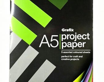 Grafix A5 Project Paper, 140 Sheets Coloured Paper, 5 Colours, Size 210 x 148mm