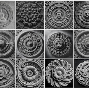 Fichier en niveaux de gris / Images de gravure laser 3D / Images de gravure laser HD / Illusion 3D / Gravure en relief / 8K / Mandala