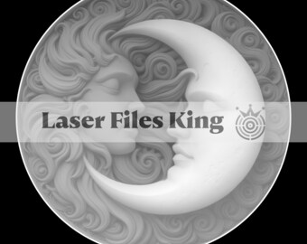 Dieptekaart met vezellaser 3D PNG-bestand / Dieptegravure / Messing munt / Afbeeldingen van hoge kwaliteit / Ezcad2 / Lightburn / Zon & Maan
