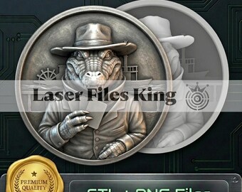 PNG file Fiber Laser cut depth map/Depth engraving/3D/brass coin/high quality images/ezcad2/lightburn/Ready image/bundle/pack/ crocodile