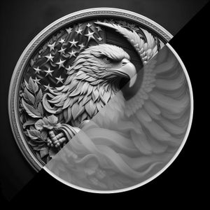 File Fiber Laser cut depth map 3D PNG / Depth engraving / brass coin / high quality images / ezcad2 / lightburn / Aquila Americana