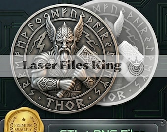 PNG file Fiber Laser cut depth map/Depth engraving/3D/brass coin/high quality images/ezcad2/lightburn/Ready image/bundle/pack/ thor viking