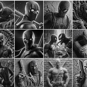 Fichiers en niveaux de gris / Images de gravure laser 3D / Images de gravure laser HD / Illusion 3D / Gravure en relief / 8K / Spider Deadpo