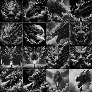 Fichier en niveaux de gris / Images de gravure laser 3D / Images de gravure laser HD / Illusion 3D / Gravure en relief / Haute qualité / Dragons