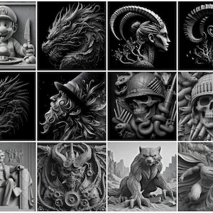 Fichier en niveaux de gris / Images de gravure laser 3D / Images de gravure laser HD / Illusion 3D / Gravure en relief / 8K / Aléatoire