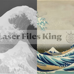 Fiber Laser gesneden dieptekaart 3D PNG-bestand / Dieptegravure / koperen munt / afbeeldingen van hoge kwaliteit / ezcad2 / lightburn / The Great Wave off Kanagawa