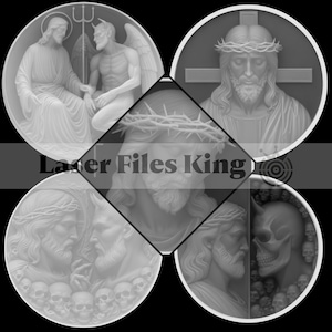 Faserlasergeschnittene Tiefenkarte 3D PNG-Datei, Tiefengravur, Messingmünze, hochwertige Bilder, ezcad2, Lightburn, Jesus Christus & Teufel, Bundle