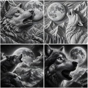 Fichier en niveaux de gris / Images de gravure laser 3D / Images de gravure laser HD / Illusion 3D / Gravure en relief / 8K / Loup