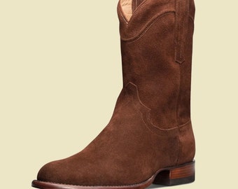 Handmade Jackson Brown Suede Leather Western Boots