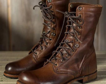 Wild Mount West / Brown Calf Leather Boots / Made in Italy / Western / Cowboy Boots / Roper / Men / Duratread outsole / Lace Up Chukka Boots