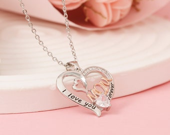 Moederketting met hart • Moederdagketting • Moederdagcadeau • Familieketting voor moeder • Cadeau voor haar