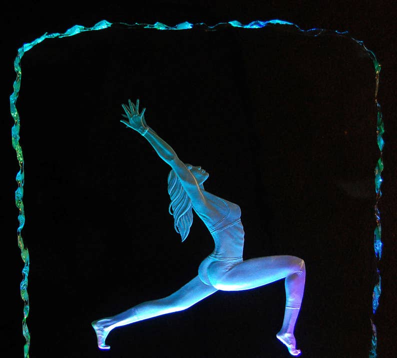 Female Yoga Carved glass carving Etched glass Sandblasted Etsy