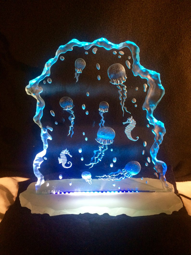 Groovy Jellyfish Carved glass Light Art piece Shipping Etsy