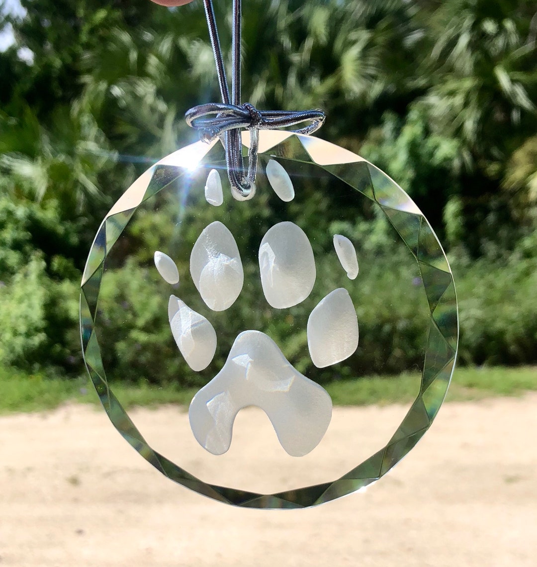 Dog Paw Print Cat Carved in Glass Custom Ornament - Etsy