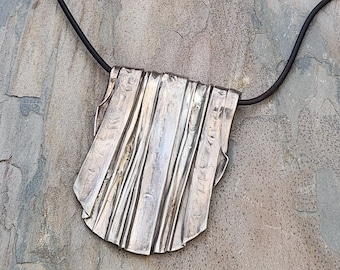Silver Drape - large foldformed silver pendant - hand-wrought