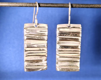 Rumpled silver wide rectangular earrings