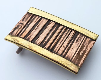 Rumple inset belt buckle - foldformed copper and brass