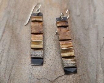 Oxidized rumpled silver narrow rectangular earrings