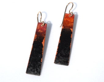 Lava - heat and soot colored red copper tapered earrings