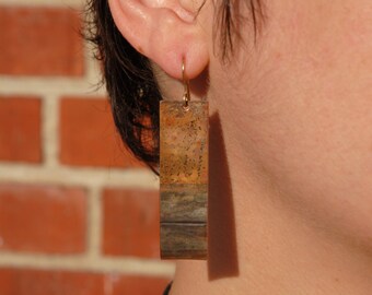 Brown fading to grey foldformed copper earrings