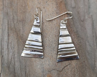 Rumpled silver small triangular earrings