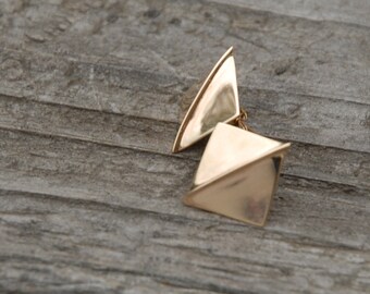 Foldformed gold post earrings - small pinched squares - 14K