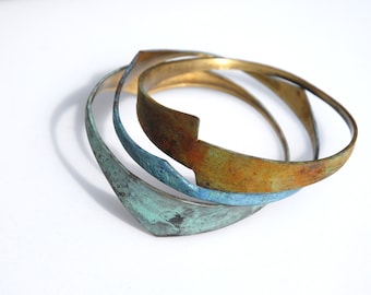 Coronet Bangles - stack of three: blue-green, light antique blue, and ochre