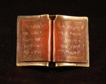 Book Pin - foldformed copper & brass - jewelry for bibliophiles