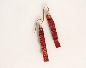 Red Hot Chili Peppers - crinkly foldformed copper earrings in blazing red heat patina