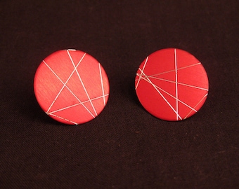 Round Anodized Aluminum Earrings - hand scored and cut - surgical steel posts