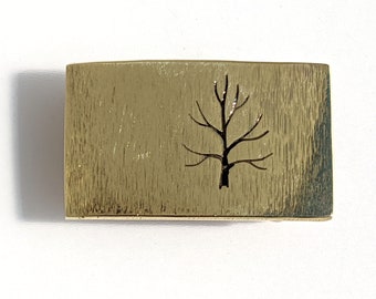 Rectangular Tree hand sawn belt buckle - solid brass