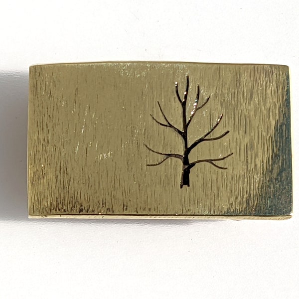 Rectangular Tree hand sawn belt buckle - solid brass