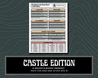 Hoja de trucos de botín aleatorio: Edición Castle, dnd personalizado, Regalo dnd, Regalo para dm, Regalo para jugadores, TTRPG, Juegos de rol, Archivos digitales para dnd