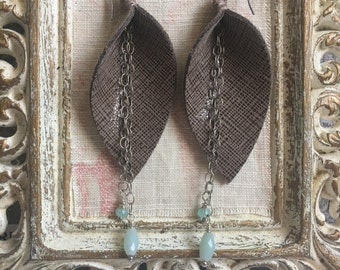 Leather, Sterling, and Amazonite Earrings