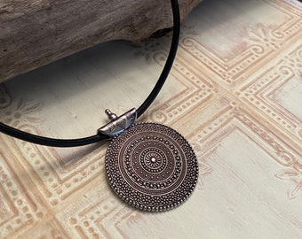 Mandala Pendant Leather Necklace