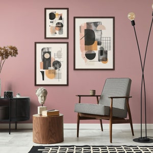 Minimalist Abstract Wall Art Prints | Set of 3 pieces | Midcentury Modern Art | Geometric Artful Art | Home Decor | Digital Download