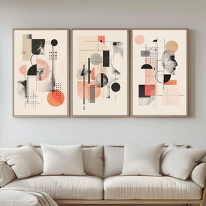 Minimalist Abstract Wall Art Prints | Set of 3 pieces | Mid Century Modern Art | Geometric Artful Art | Home Decor | Digital Download